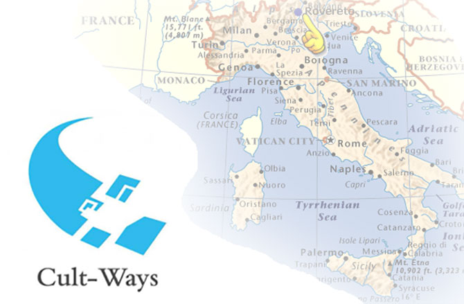 Imagen ilustrativa para el proyecto Cult-Ways, logotipo junto a mapa de Roma difuminado